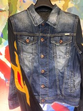 Diesel Womens Denim Jacket Size Small Blue Wash Flame Accent Brand New Rrp £300