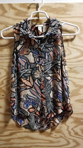 H&M Women's Top Size 6 Shirt Blouse Sleeveless Mix Print Leaves Multicolored