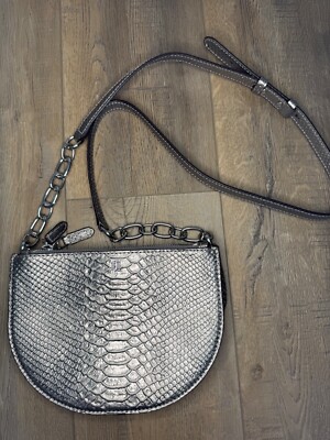 Lauren Ralph Lauren Women's Sutton 22 Silver Half-moon Leather Crossbody Bag
