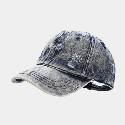 Women Men Washed Denim Baseball Cap Distressed Ripped Jean Hat