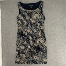 Connected Apparel Tiered Accordion Evening Dress Sz 6 Tan Black Gray Sleeveless