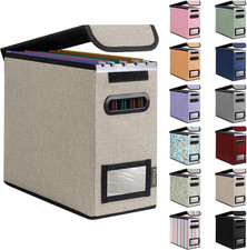 File Organizer Box with Lid, Collapsible File Folder Organizer with Plastic Slid
