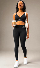 Wendy Vie Black 2-Piece Activewear Set Sports Bra Leggings Size M Stretch