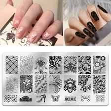 5pcs Nail Stamping Plates + 1 Stamper + 1 Scraper Lace Flower Animal Pattern ...