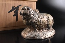 K8177: Japanese Copper SHEEP STATUE sculpture Ornament Figurines w/signed box