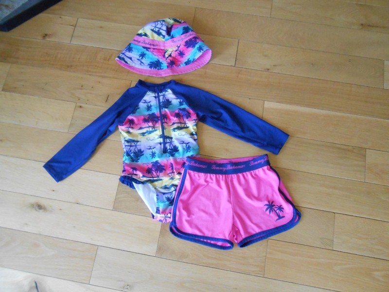 Tommy Bahama Kids Girls 3-piece Swim Set Palm Trees Color Blue/Pink Size 4T