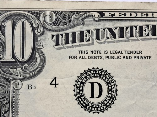 1969 10 Dollar US Currency Note Front Off Center Print - Picture 8 of 14