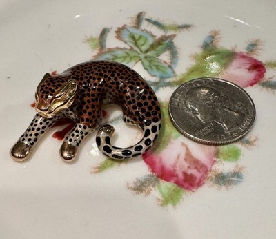 14 Karat Gold emailliert Katze Gepard Anhänger groß massiv Gold