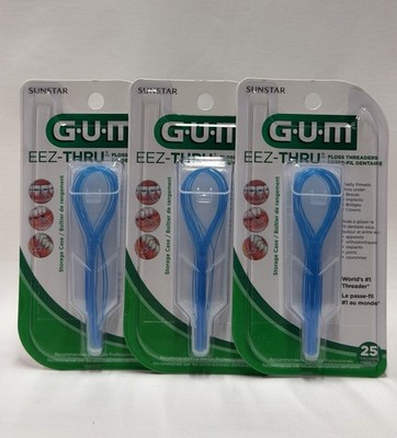 Gum 840 EEZ-Thru Floss Threaders 25 Count Each Blue Total 50 Threaders (Pack 3)
