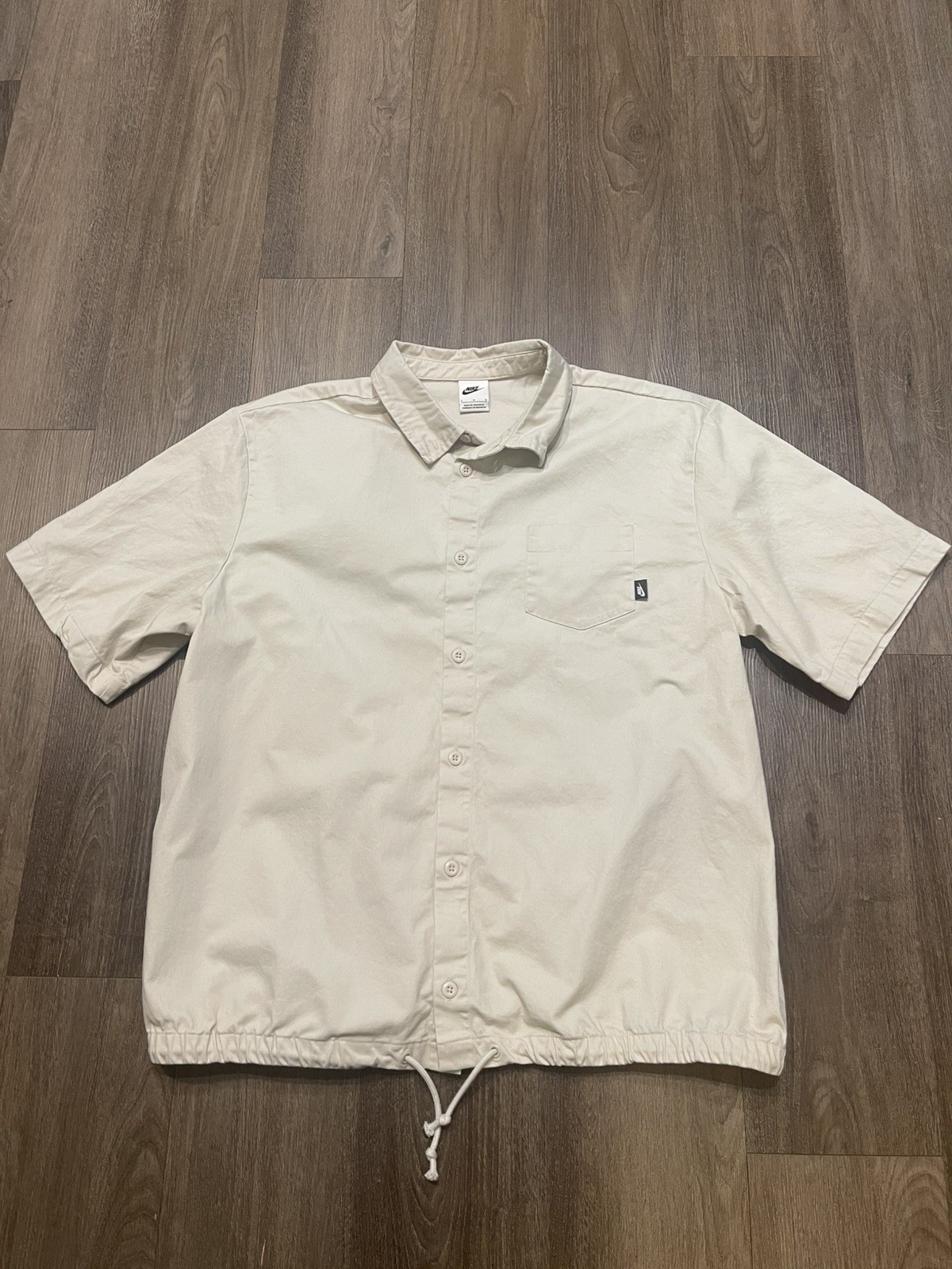 Nike Club Button-Down Men's Size L Short-Sleeve Top Light Brown!