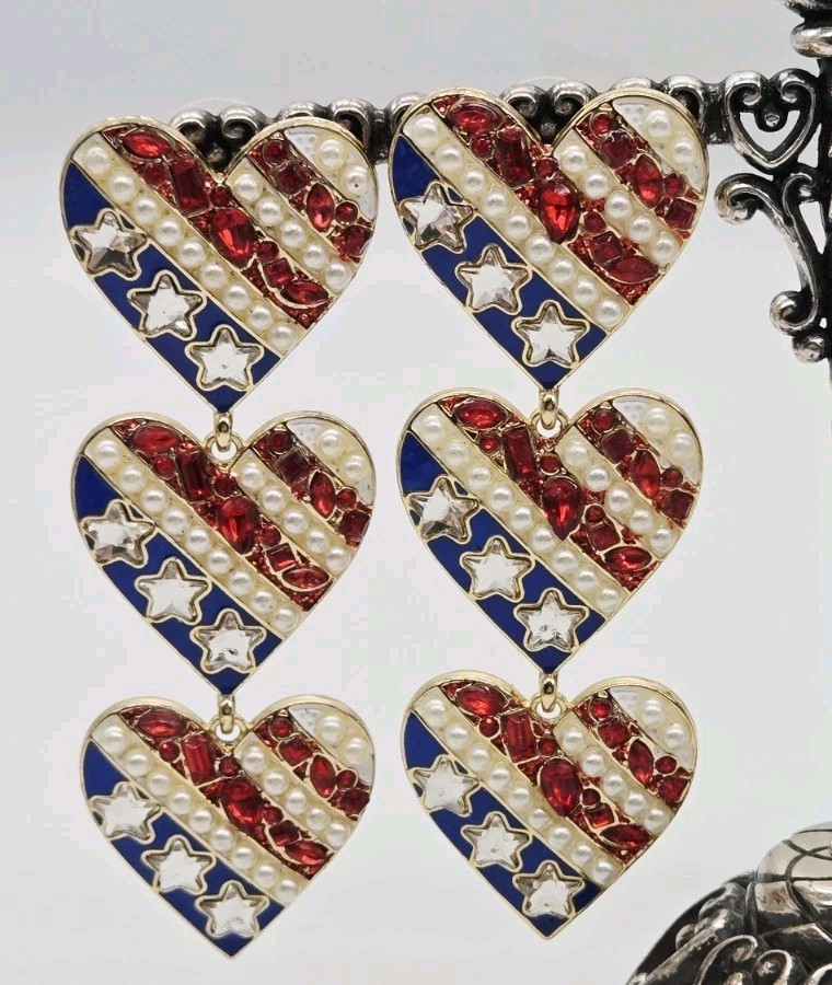 Sugarfix By Baublebar ultimate heart Red White Blue USA Flag Heart Earrings 3 in