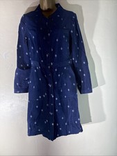 Womens White Stuff Uk 6 Navy Blue Long Sleeve Knee Length Corduroy Shirt Dress