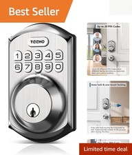 Satin Nickel Keypad Deadbolt Lock with 20 User Codes  Auto-Lock Feature