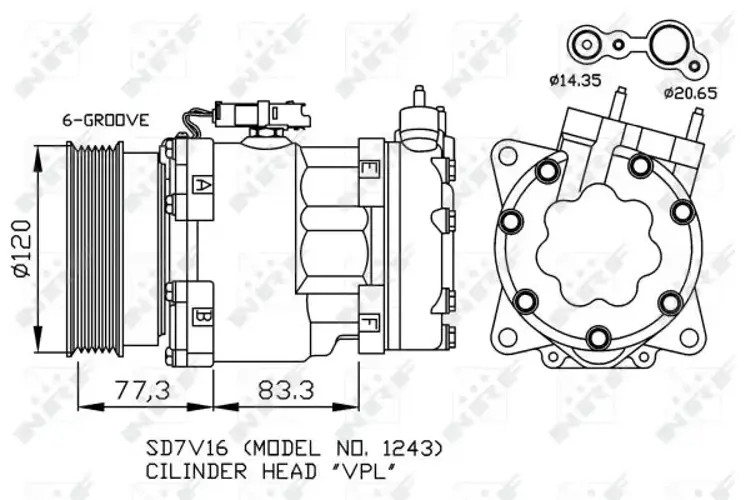Air conditioning compressor PAG 46 32266 NRF for PEUGEOT CITROËN FIAT