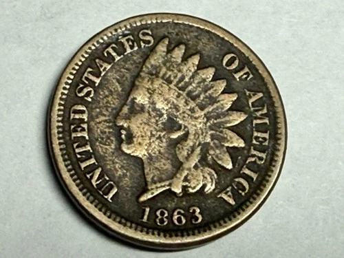 1863 copper/nickel INDIAN HEAD U.S. Cent. Fine-VF, micro-porosity. #m4