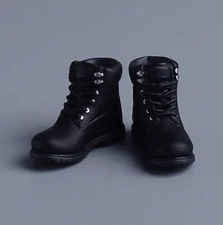 ATS-BT-BLK: 1/12 Worker Boots & Socks for 6" Romankey Nota NW Toys body - Black