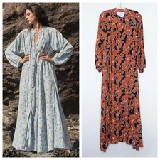 Acacia Swimwear Sri Lanka Maxi Dress (Sz P) Mid Pacific Black Orange Tencel RARE