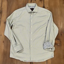 Egara Shirt Mens Slim Fit Check Cotton Non-Iron Flip Cuff Button Up Large