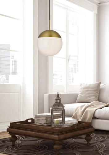 Living District Eclipse 14" Pendant Frosted White Shade In Satin Gold - Picture 10 of 10