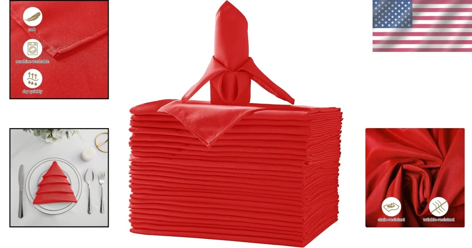 Red Polyester Dinner Napkins - 50pcs, 17x17" - Image 2 of 4