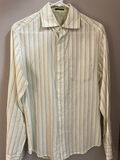 Elie Tahari Shirt Mens Button Up Cream Tan Darted Unique Details Size Small EUC