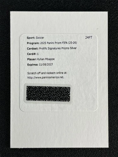 2025-26 Prizm FIFA Kylian Mbappe Prolific Signatures Auto Silver /199 Redemption