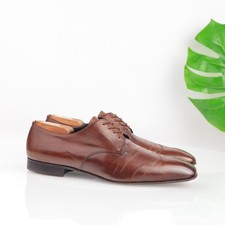 VTG Prada Mens Oxford Shoes Size 10 Brown Leather Cap Toe Dress Italy Square Toe