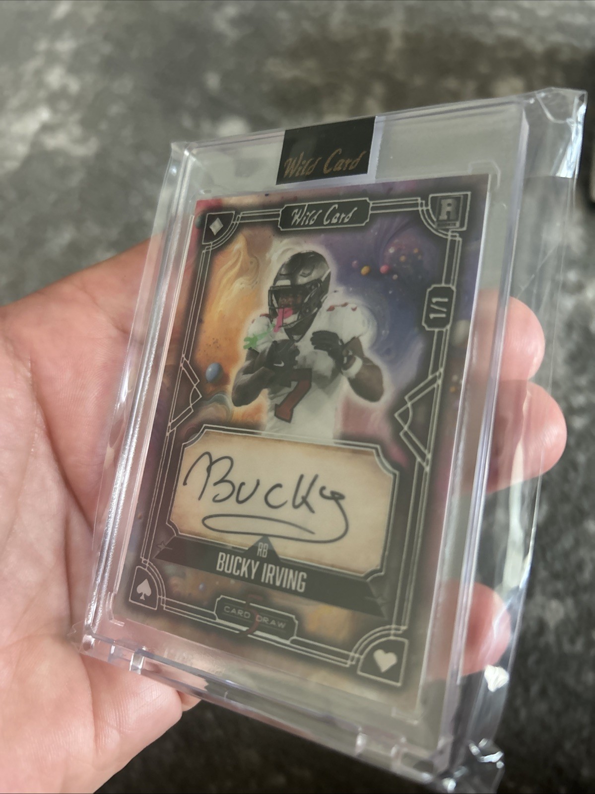 2025 Wildcard 5 Stacked Deck Bucky Irving 1/1 Auto SSP Case Hit view 3