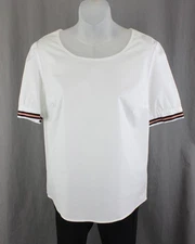Drew Women's White Cotton Blend Round Neck Short Sleeve Top Size Small
