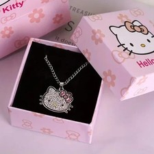 nib HELLO KITTY silver-tone PENDANT NECKLACE rhinestone SPARKLY gift BOXED