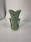 Vintage 1940's MCCOY Pottery Double Handled Turquoise VASE Leaves & Berries