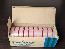 Vintage Dymo Labeling Tape  1/2" X 12'  Glossy Red  10 Rolls  Original Box