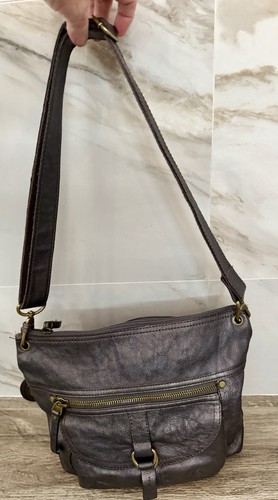 Vintage Fossil Leather Crossbody Bag Key Silver Metallic Purse Long Live Vintage