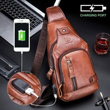Mens Genuine Leather Sling Bag Crossbody Chest Pack Shoulder Travel Bag