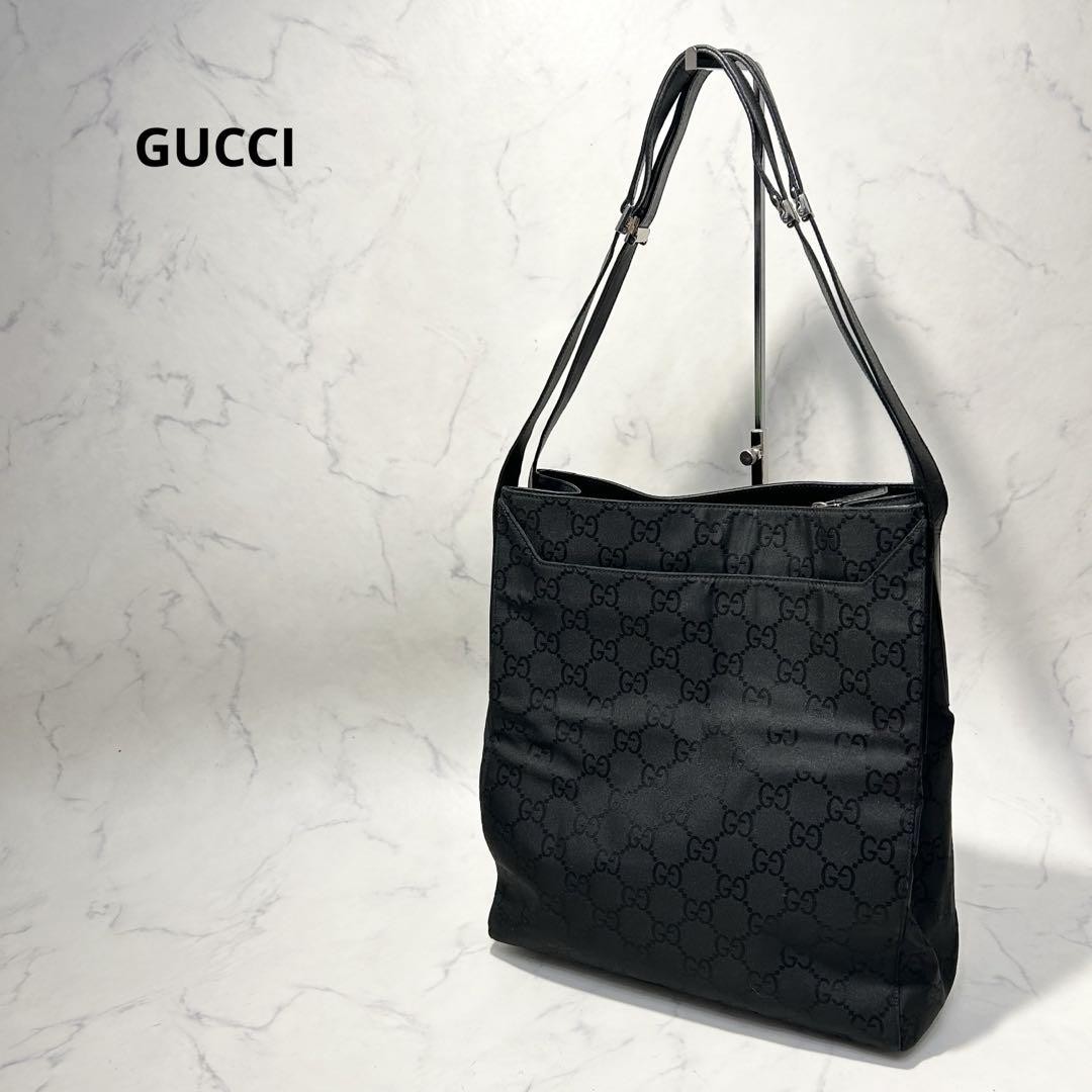 Gucci GG Black Nylon Leather Tote Bag 32cm x 30cm x 13cm Pre-Owned