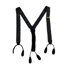 Vintage 1980s Black White Geometric Silk Suspenders Gold CHS Germany Hardware