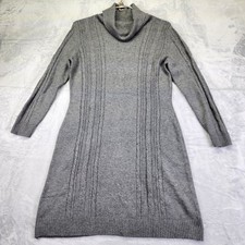 Serra Gray Cable Knit Sweater Dress Womens L Bodycon Cowl Neck NWT Pullover