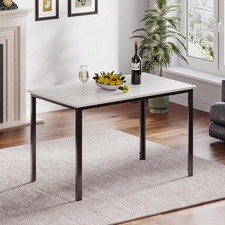 White Marble Effect Dining Table 120cm Rectangle Seats 4-6 Anti Scratch