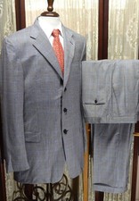USA Hickey Freeman 42 Ex Long gray glen plaid 100 wool 2 vent suit flawed g7j7