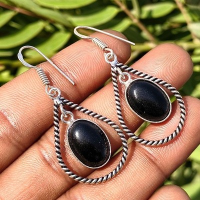 Wow Black Onyx Gemstone Dangle Drop Earring 925 Sterling Silver Plated Jewellery