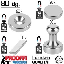80 x Neodym Magnet Rund Scheibe Kegel Quader Rechteck Mit Loch Extra Stark Kraft
