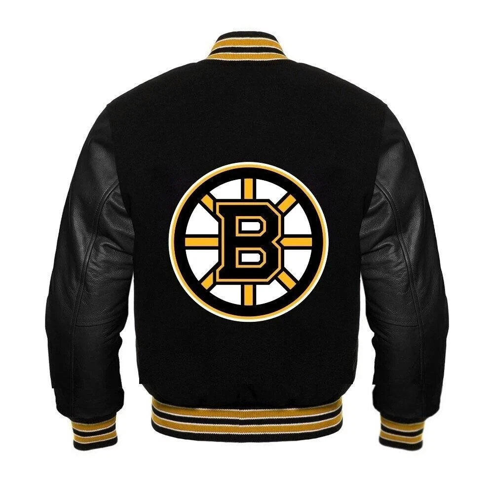 Boston Bruinns  Black Body Black  Varsity Jacket (Not Satin, Not Leather)
