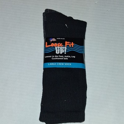Extra Wide Sock Company Crew Socks Black Large Cushioned Sole Comfort Toe Seam