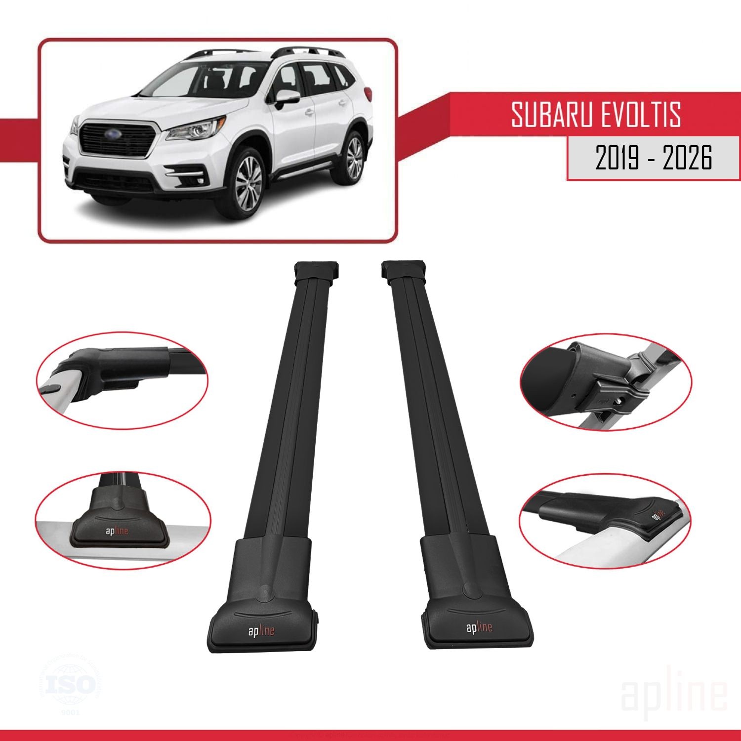 Barres de toit alu noir de qualité supérieure FLY pour Subaru Evoltis 2019-2026