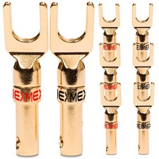 NEXMEX Kabelschuhe vergoldet schraubbar 8x Gabelschuhe für Lautsprecherkabel 