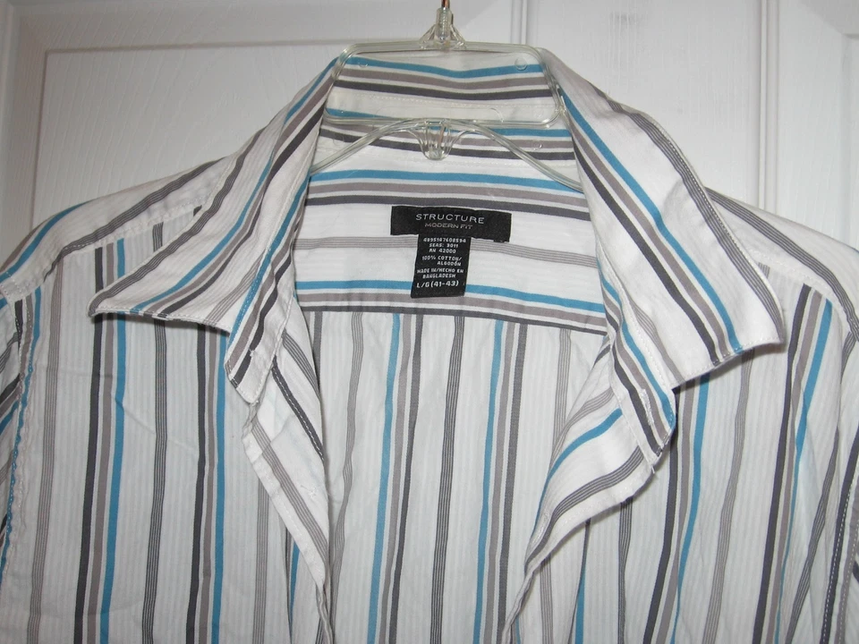 Structure Moden Fit Striped Dress Shirt Men's Large White/Blue/Brown/Gray - Image 2 of 3