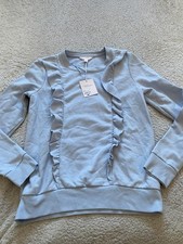 LC Lauren Conrad Women Ruffle Crew Neck Long Sleeve Sweatshirt Gray-Blue Size S