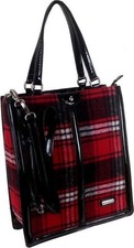 AB Collezioni Tartan - Bag - Shopping bag - Fabric - Zipper - Red - Black