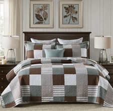 King Size Quilt, 98  x106  , 100 Cotton, Brown Green And White Plaid