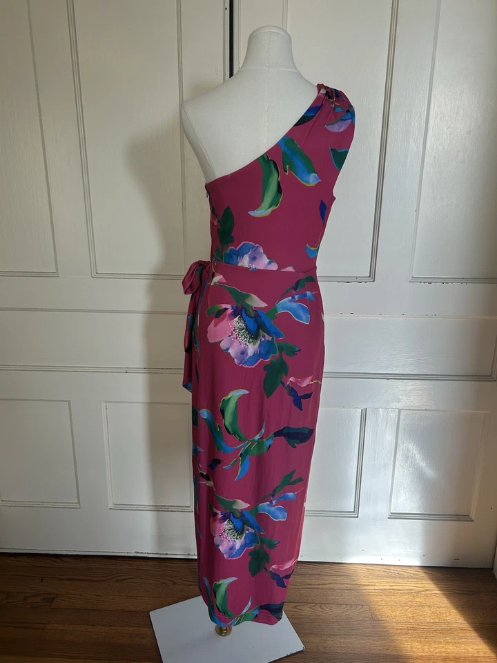 Vestido Vaina Boston Proper Floral Un Hombro Corbata Cintura Midi Para Mujer Talla Pequeña Foto 4 de 4